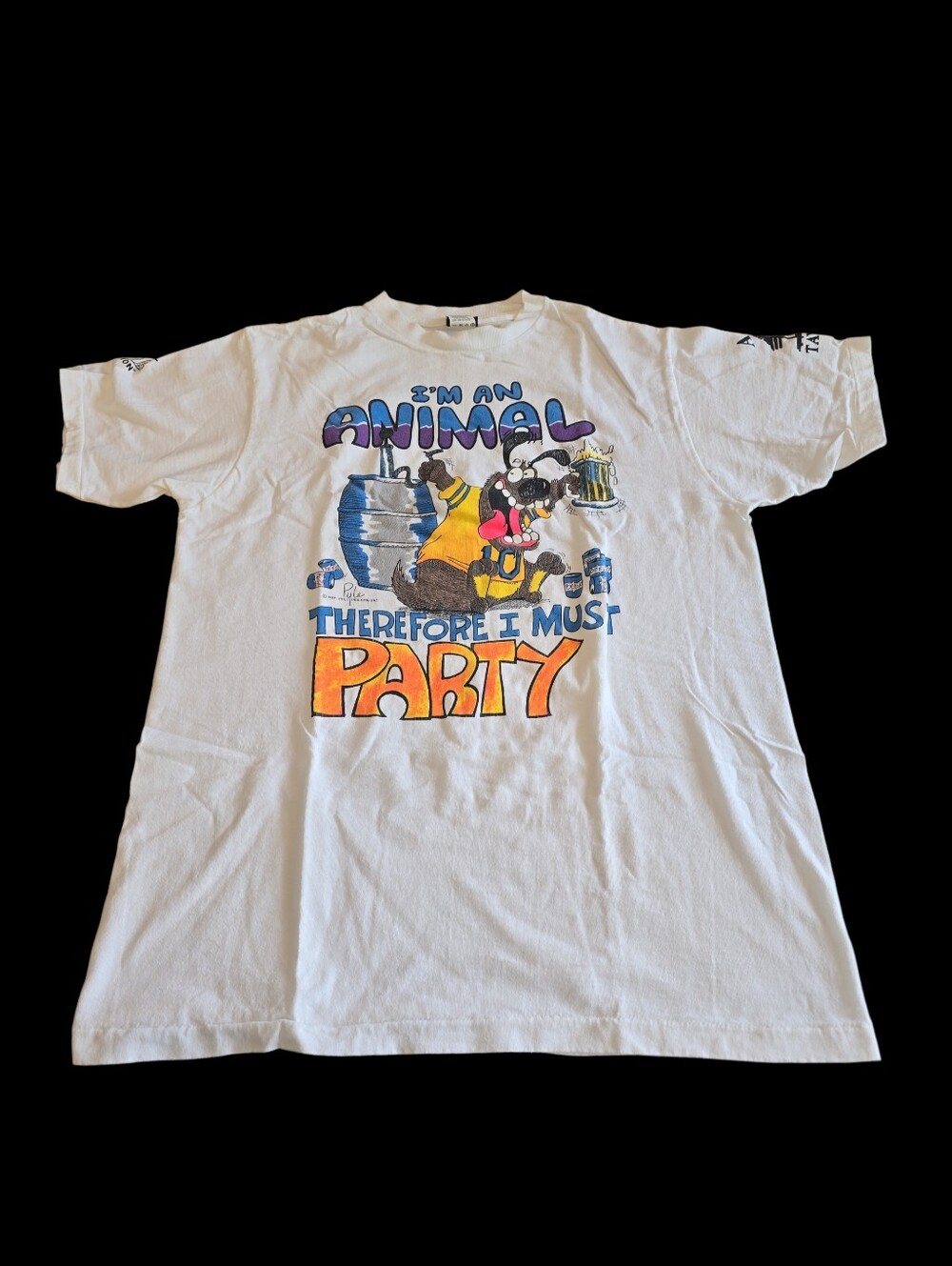 Vtg. 1989 Pyle Designs AJ's Tavern I'm an Animal Therefore I Must Party T-Shirt